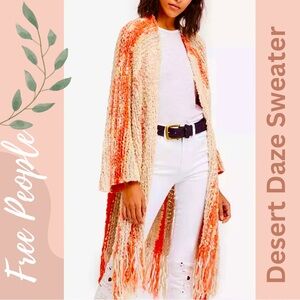 Free People Orange Cardigan with Fringe and Open Knit Style